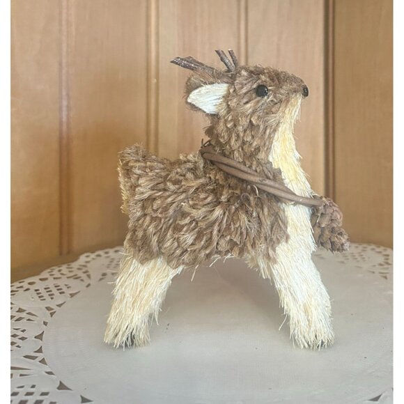 Rustic Woodland Animals Set of 3 Pinecone Turkey Straw Deer Raccoon Natural Hand - Picture 8 of 9